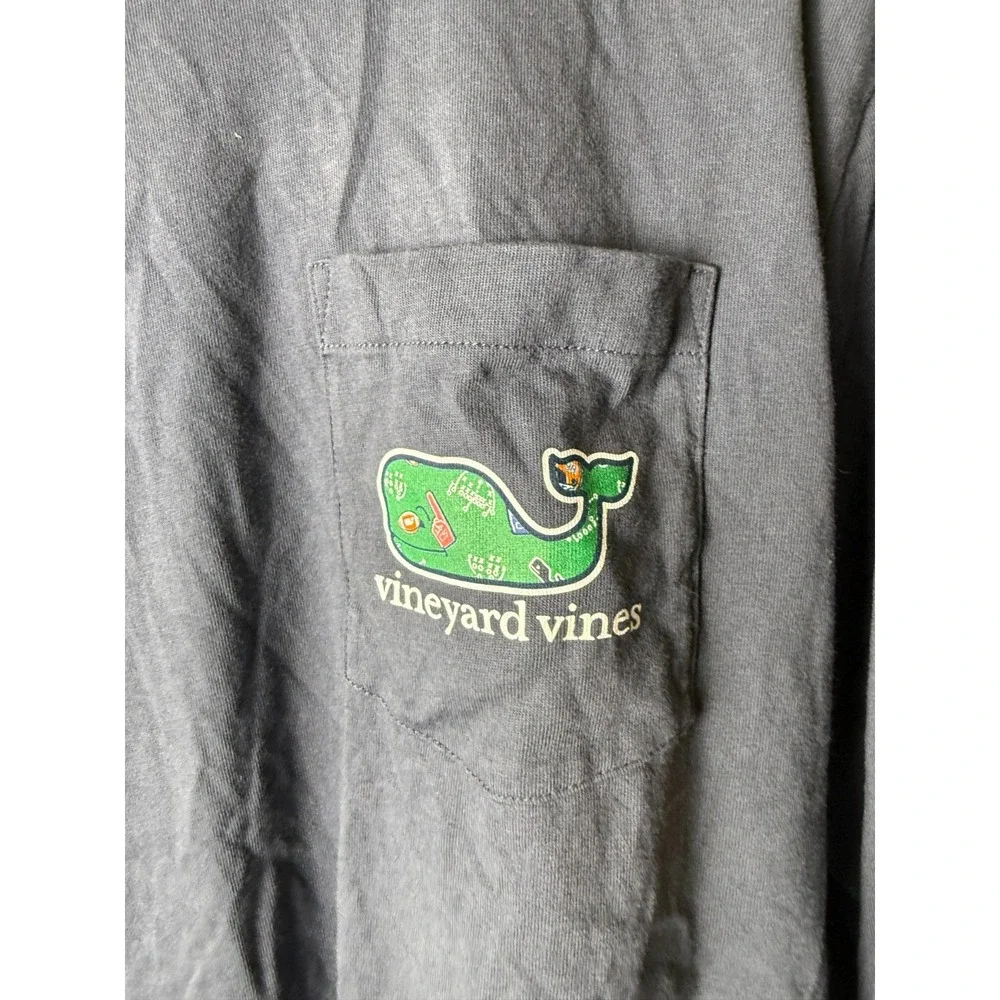 Vineyard Vines Whale Graphic Pocket Long Sleeve Tee Shirt Mens M Navy Blue